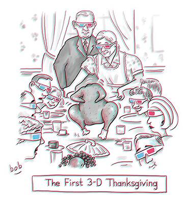 The First 3-d Thanksgiving.  A Turkey Is Dancing Print