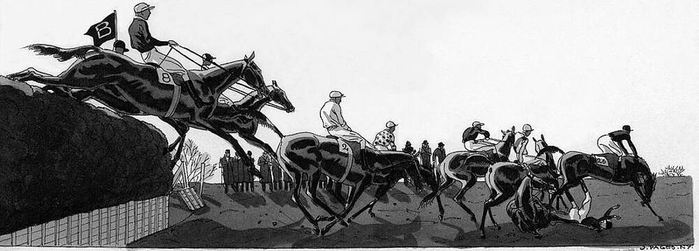 Horses Jumping in a Race Digital Art