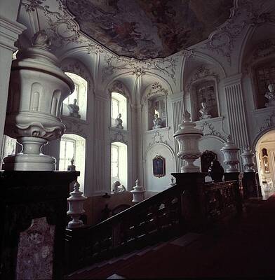 Staircase Photograph - The Grand Staircase At Schloss Fasanerie by Horst P. Horst