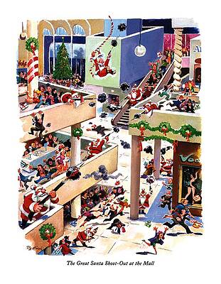 Shoot Wall Art featuring the drawing The Great Santa Shoot-out At The Mall by Eldon Dedini