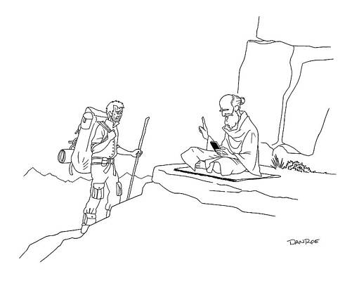 Mountain Wall Art featuring the drawing The Guru On The Mountain Puts His Finger by Dan Roe