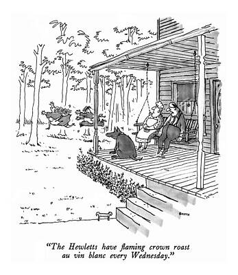 Swing Wall Art featuring the drawing The Hewletts Have Flaming Crown Roast Au Vin by George Booth