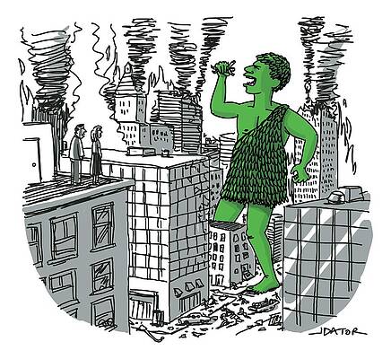 Green Drawing - The Jolly Green Giant Walks Like Godzilla by Joe Dator