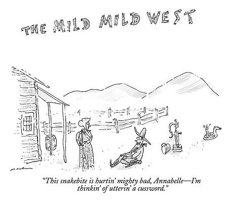 Setting Drawing - The Mild Mild West. A Cowboy In A Western Setting by Michael Maslin
