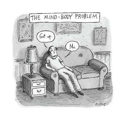Humorous Mind-Body Problem Cartoon Drawing