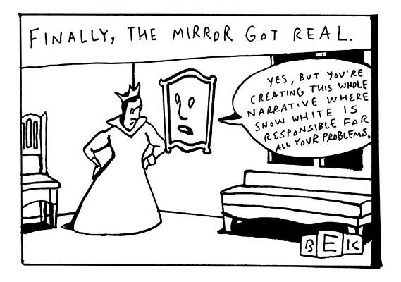 Fairy Tale Drawing - The Mirror On The Wall Says To The Queen Yes by Bruce Eric Kaplan