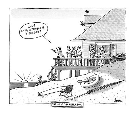 Sea Life Wall Art featuring the drawing The New Shareperson by Jack Ziegler