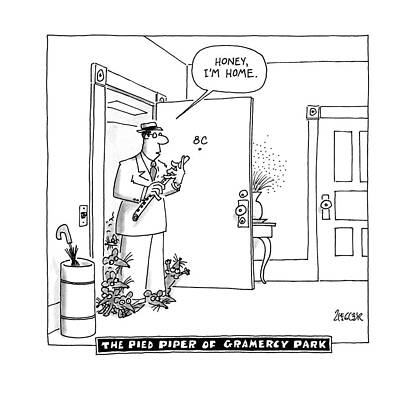 Character Wall Art featuring the drawing The Pied Piper Of Gramercy Park by Jack Ziegler