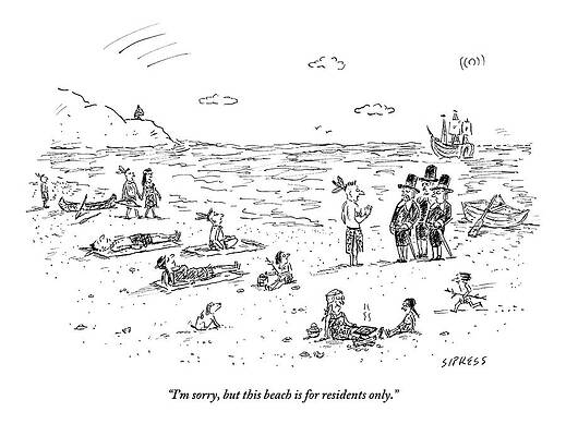 Native Drawing - The Pilgrims Arrive At A Native American Beach by David Sipress