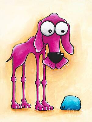 Cartoon Dog with Big Eyes and Blue Blob Wall Art