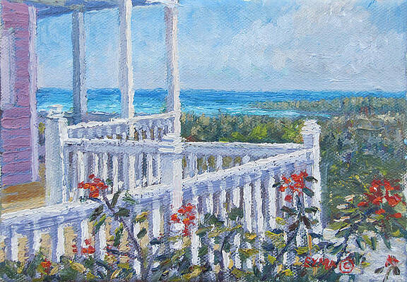 Wall Art featuring the painting The Porch At Tarpum Bay - Eleuthera Bahamas by Ritchie Eyma