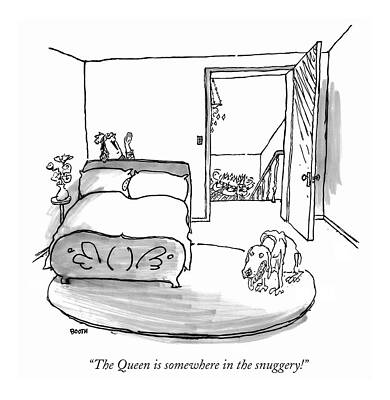 Crown Wall Art featuring the drawing The Queen Is Somewhere In The Snuggery! by George Booth
