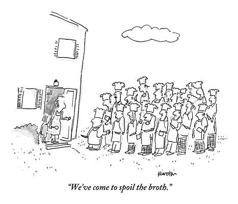 Saying Wall Art featuring the drawing The Spokesman For A Hoard Of Chefs Addresses by Ken Krimstein