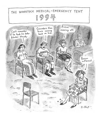 Anniversary Wall Art featuring the drawing The Woodstock Medical-emergency Tent 1994 by Roz Chast