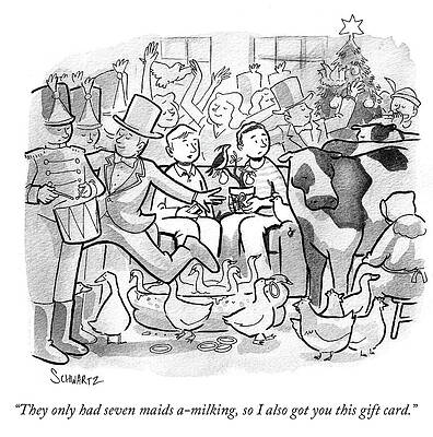 Celebration Drawing - They Only Had Seven Maids A-milking by Benjamin Schwartz