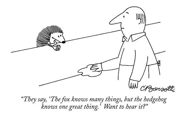Sitting Drawing - They Say, 'the Fox Knows Many Things, But by Charles Barsotti