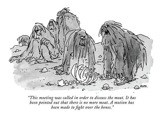 Cavemen Discussing Near Bones Wall Art