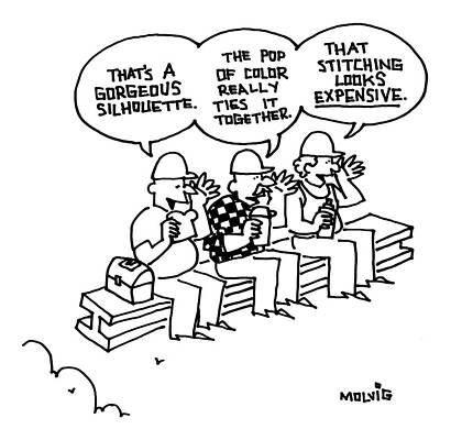 Construction Drawing - Three Construction Workers Sit On A Bench by Ariel Molvig