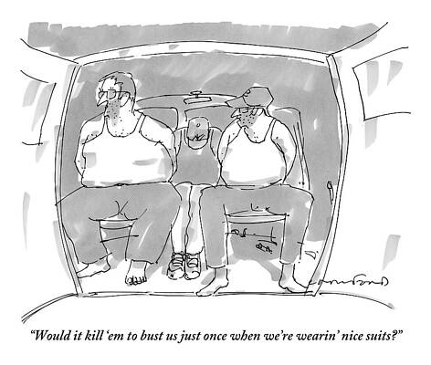 Underwear Drawing - Three Handcuffed Men In Pajamas Talk In The Back by Michael Crawford