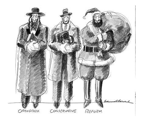 Santa Claus Wall Art featuring the drawing Three Jews Are Standing In A Line by Edward Sorel