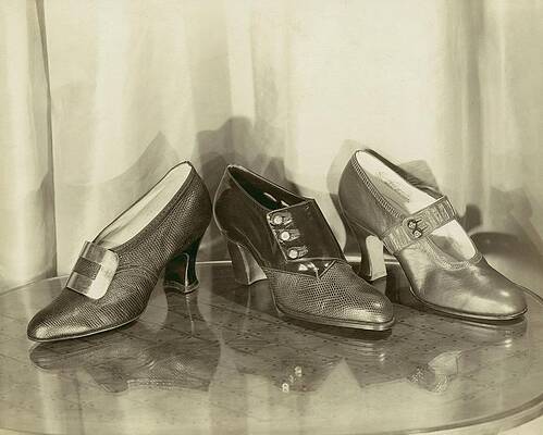 Display Wall Art featuring the photograph Three Lizard Skin Pumps On Display by Edward Steichen