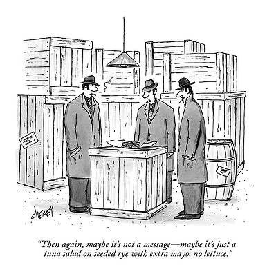 Wall Art featuring the drawing Three Mafiosi/gangsters Stand Around An Open by Tom Cheney