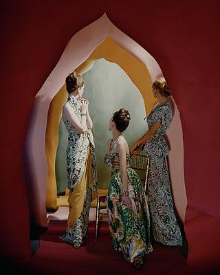 Elegant Women in Floral Gowns Photograph