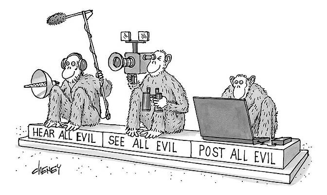 Monkey Drawing - Three Monkeys Sit On A Pedestal by Tom Cheney