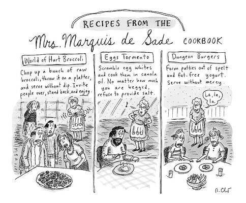 Salt Wall Art featuring the drawing Three Panels Depict Recipes From Mrs. Marquis De by Roz Chast