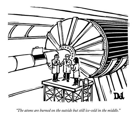 Science Drawing - Three Scientists Stand By An Enormous Machine by Drew Dernavich