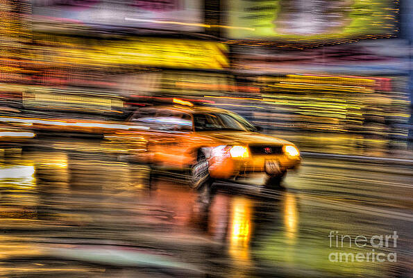 Vibrant New York City Taxi at Night Wall Art