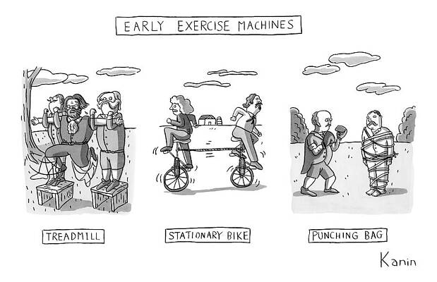 Invention Drawing - Title: Early Exercise Machines. Three Early by Zachary Kanin