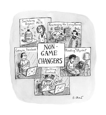 Organic Wall Art featuring the drawing Title: Non-game-changers. Five Boxes Depicting by Roz Chast