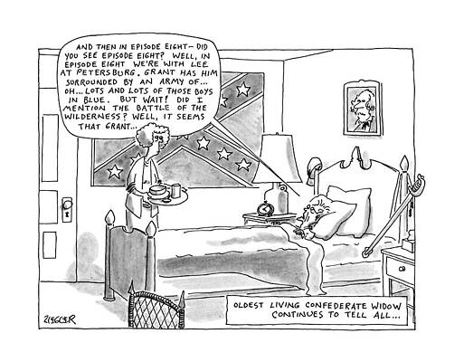 American History Wall Art featuring the drawing Title: Oldest Living Confederate Widow Continues by Jack Ziegler