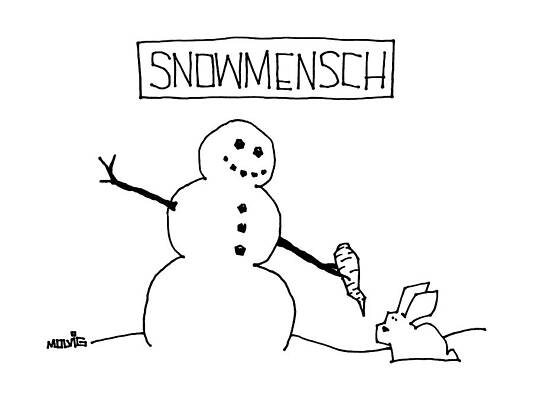 Vegetable Drawing - Title: Snowmensch Snowman Hands His Carrot Nose by Ariel Molvig