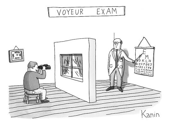 Chart Wall Art featuring the drawing Title: Voyeur Exam. A Man Takes An Eye Exam by Zachary Kanin