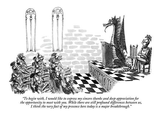 Dragon Negotiating with Knights Wall Art