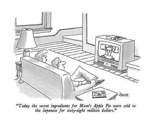 Watching Drawing - Today The Secret Ingredients For Mom's Apple Pie by Jack Ziegler