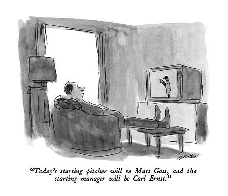 Watching Drawing - Today's Starting Pitcher Will Be Matt Goss by James Stevenson