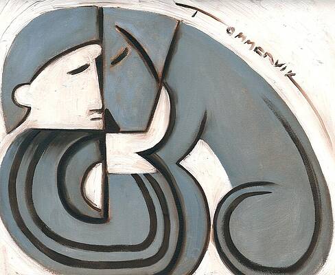 Abstract Blue Cubist Figure Painting