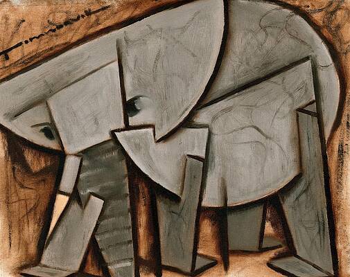 Abstract Cubist Elephant Painting
