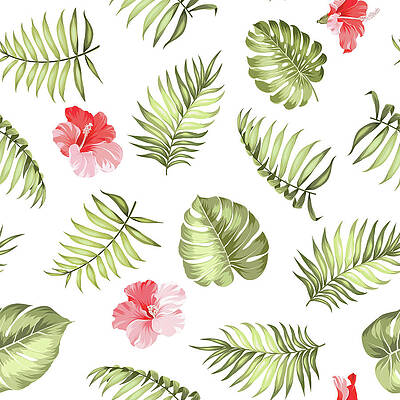 Wall Art featuring the digital art Topical Palm Leaves Pattern by Kotkoa