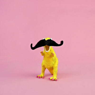 Yellow Dinosaur with Mustache Wall Art
