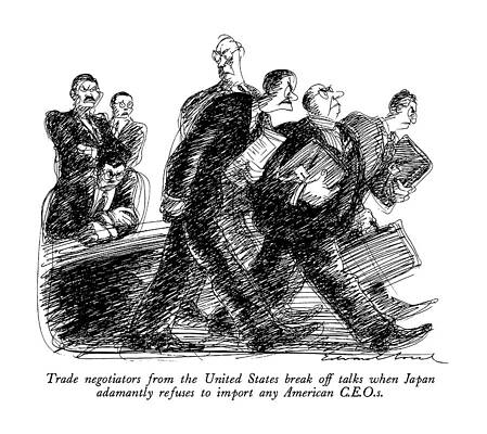 International Wall Art featuring the drawing Trade Negotiators From The United States Break by Edward Sorel