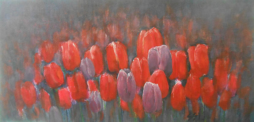 Flower Wall Art featuring the painting Tulips Blossom 2 by Jane See