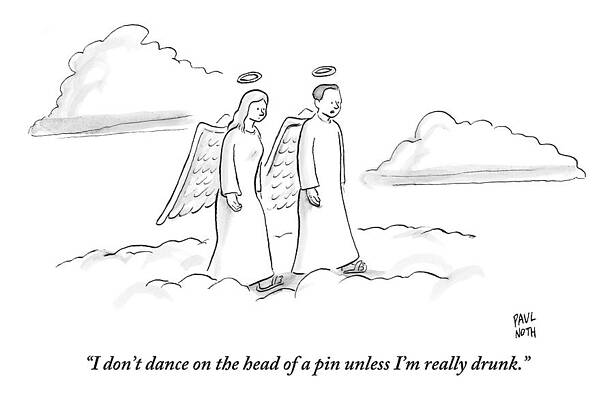 Heaven Wall Art featuring the drawing Two Angels Walking In Heaven Having by Paul Noth