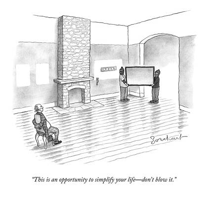 Simple Drawing - Two Burglars Carry A Tv Out Of An Empty House by David Borchart