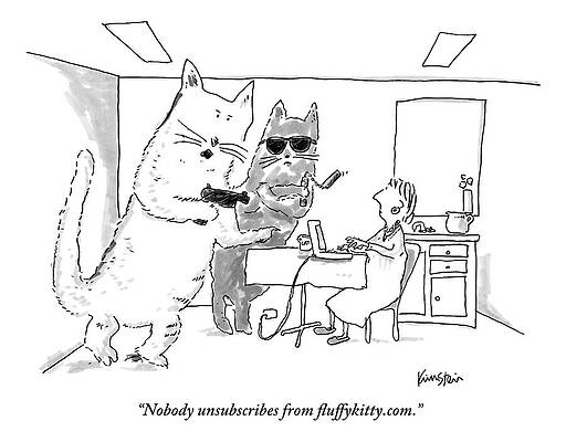 People Drawing - Two Cats Threaten An Old Lady by Ken Krimstein