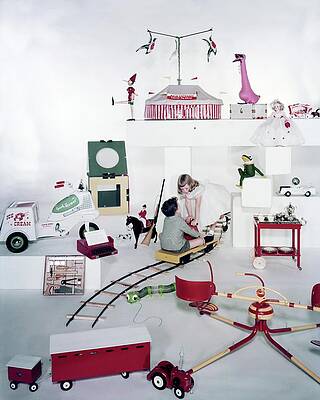 6 Wall Art featuring the photograph Two Children Playing With Vintage Toys by Bruce Knight