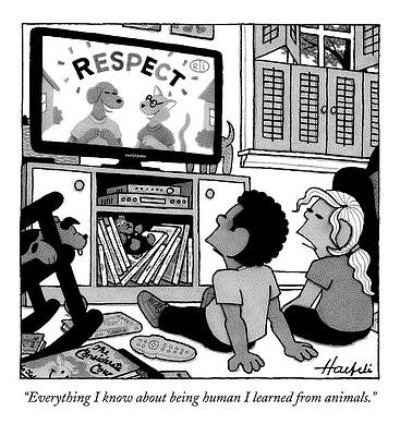 Tv Wall Art featuring the drawing Two Children Stare Blankly At A Tv Featuring by William Haefeli